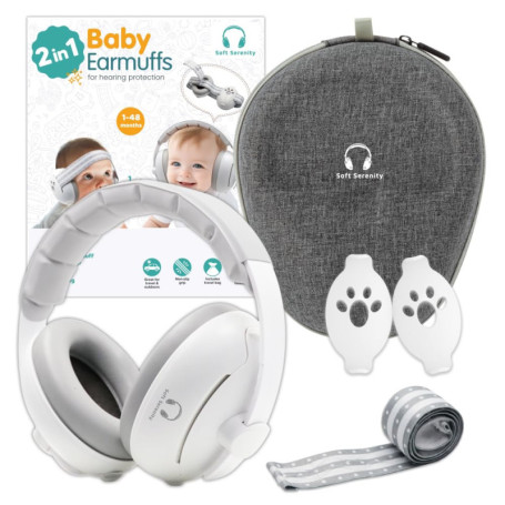 Soft Serenity Casque Anti Bruit Bébé 2-en-1 avec Étui de Transport, Protection Auditive pour Bébés, Casque Avion Bébés et Enfant