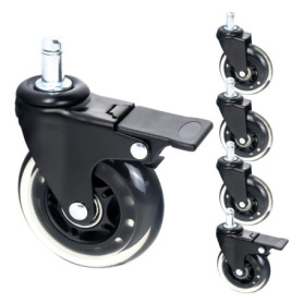 HMF 6810 Lot de 5 roulettes pour sols durs pour chaise de bureau avec fonction de freinage Noir 11 mm