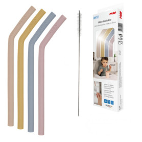 reer Lot de 4 pailles en silicone pour tout-petits et enfants à partir de 24 mois | Lot de 4 pailles aux couleurs vives | Avec b