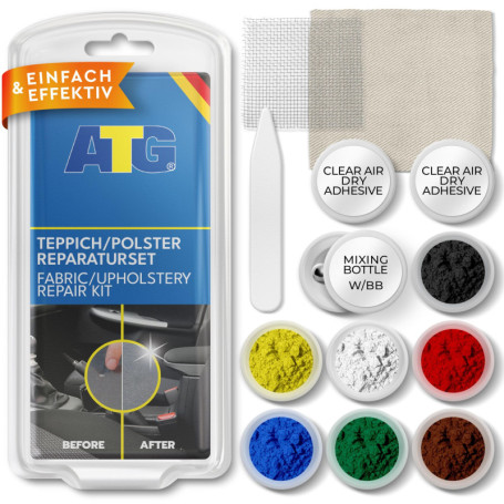 ATG® Kit Réparation Siège Auto Tissu Multicolore 13 Pièces | Répare Brûlures, Trous, Fissures, Usure | Kit Tapis Voiture, Coussi