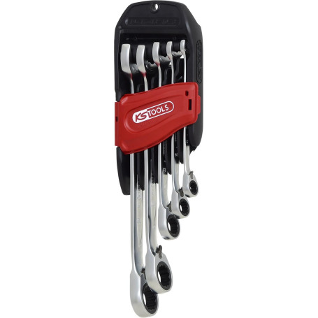 KS Tools - 503.5905 - Clés à cliquet - Jeu de 5 clés mixtes sur double support - Cliquet réversible