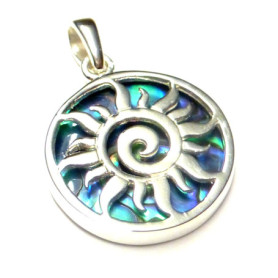 Pendentif en argent sterling avec motif « spirale solaire » en coquillage d'ormeau, Argent sterling