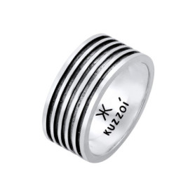 Kuzzoi Bague pour Homme oxydée, Anneau Massif (10 mm) en Argent Sterling 925, Accessoire de Bijoux Vintage pour Homme avec Struc