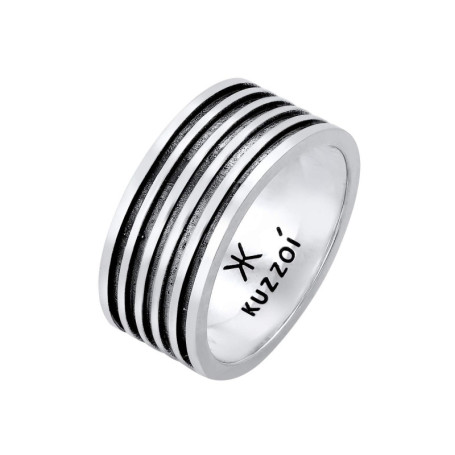 Kuzzoi Bague pour Homme oxydée, Anneau Massif (10 mm) en Argent Sterling 925, Accessoire de Bijoux Vintage pour Homme avec Struc