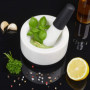 Relaxdays Mortier et pilon, en granit, Silicone, longue vie, massif épices et herbes,broyeur en pierre D14 cm, blanc