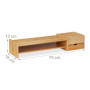 Relaxdays Support pour Moniteur en Bambou, Support écran Hauteur, HxLxP: 13x70x19 cm, tiroir & 7 Compartiments, Naturel