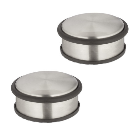 Relaxdays Butoir de porte, lot 2, plat et lourd, antidérapant, acier inoxydable, H x D : 4,5 x 10,5 cm, argenté & noir