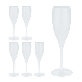 Relaxdays Flûte à Champagne en Plastique, Lot de 6, Robuste et sans BPA, réutilisable, capacité : 100 ML, Blanche