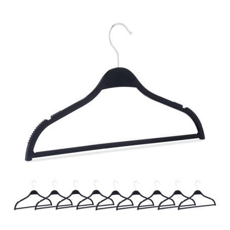 Relaxdays Cintre en Paille de blé et Plastique, lot 10, Accessoire Durable, Compact, Barre, encoches, Noir