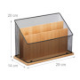 Relaxdays Porte-Documents, 3 Compartiments, métal & Bambou, Rangement pour Lettres, HxLxP: 20x29x14 cm, Nature - Noir