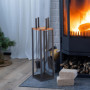 Relaxdays Couverts de cheminée, Lot de 5 pièces, tisonnier, Pelle & Balai à Cendres, Pince, Support, Noir - Marron