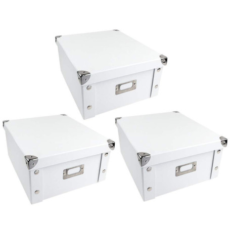 Ideen mit Herz 3 Boîtes de rangement pliables | avec couvercle | en carton et métal | blanc | 31 x 26 x 14 cm