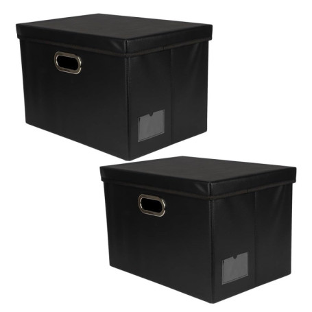 Ideen mit Herz Lot de 2 Boîtes de Rangement Caisse avec Couvercle, Grandes, Pliables, Noir, Aspect Cuir, 42 x 30 x 29 cm