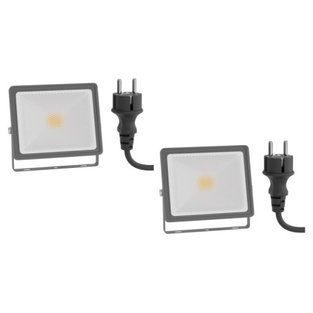 ledscom.de 2 pièces Projecteur de jardin LED FLIN pour l'extérieur, IP66, prise, gris, 11,5 W, 837lm, blanc chaud