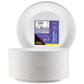Idena 50160 - Assiette de fête Blanc, 200 pièces,⌀ 23 cm, Certifié FSC, Assiette en Carton 100% compostable, pour Les fêtes, bar
