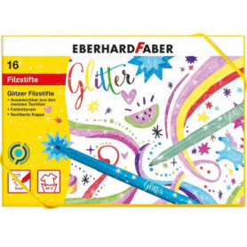 Eberhard Faber 551016 - Set de feutres pailletés, 16 crayons de couleurs basiques et pastels