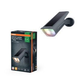 OSRAM Spot solaire RGB & blanc chaud avec piquet et support mural, capteur de lumière du jour, protection IP44, spot solaire pou