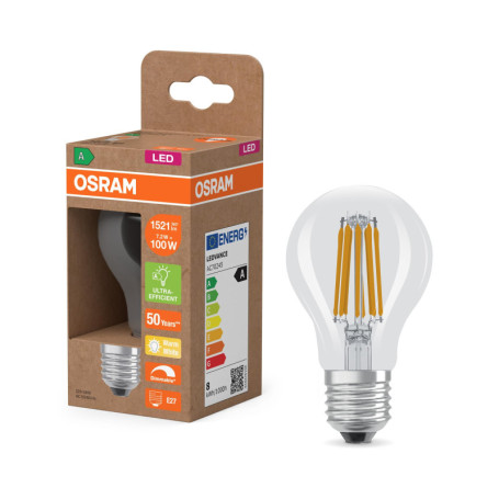 OSRAM Ampoule LED forme Classic A100 Filament, 7,2 W, E27, transparente, 1521 lm, haute luminosité, adaptée aux grands luminaire