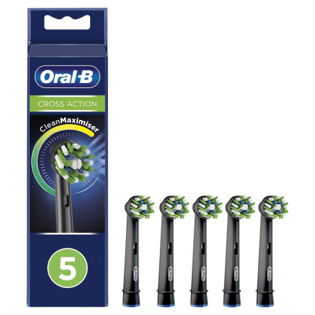 Oral-B CrossAction Lot de 5 têtes de brosses de rechange, pour brosse à dents électrique, avec technologie CleanMaximiser, noire