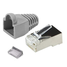 odedo Lot de 20 fiches RJ45 CAT 6 / CAT 5e gris en métal blindé avec aide à l'enfilage et protection anti-torsion - Connecteur à