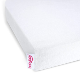 Drap-housse jersey babybay deluxe adapté aux modèles Maxi, Midi, Boxspring, Comfort et Comfort Plus, blanc, 89 x 50 cm (1 pack)