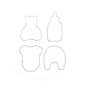 BekkiB 88499-Lot de 4 emporte-pièces « Baby » – Teddy, biberon, bavoir et body de bébé comme emporte-pièce pour fête prénatale