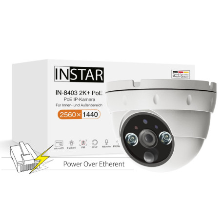 INSTAR Caméra de Surveillance IN-8403 2K+ PoE Blanche - LAN/PoE avec IA (Intelligence Artificielle) - Caméra IP - Power Over Eth