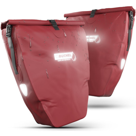 Büchel Lot de 2 sacoches de vélo pour porte-bagages, 25,4 l, 100 % étanches, avec poignée de transport et bandoulière, sacoche d