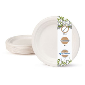 Greenbox - Vaisselle jetable en bagasse respectueuse de l'environnement - 50 assiettes rondes blanchies - En canne à sucre - Ass
