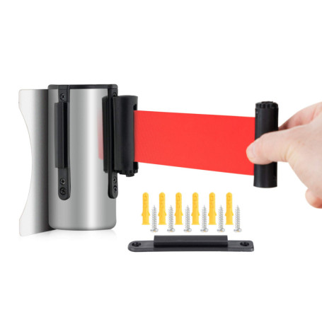 Stagecaptain PLSW-300 SR Système De Guidage De Personnes Boîtier De Sangle Argent - Bande Rétractable Pour Montage Mural - Sangl