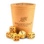 Waldfelsen® Gobelet à dés en Cuir Véritable (9 cm) avec 6 cubes en bois (16 mm) en bois de hêtre Tasses en Cuir Set de dés pour 