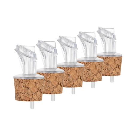 Lot de 5 becs verseurs en plastique avec liège | Large | Convient pour l'huile, le vinaigre, les spiritueux ou les liqueurs