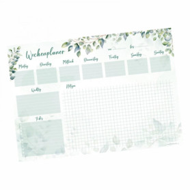 Sous-main A3 eucalyptus avec planificateur hebdomadaire - Liste de tâches - 50 feuilles - Vert - Bloc-notes à déchirer