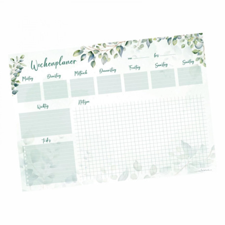 Sous-main A3 eucalyptus avec planificateur hebdomadaire - Liste de tâches - 50 feuilles - Vert - Bloc-notes à déchirer