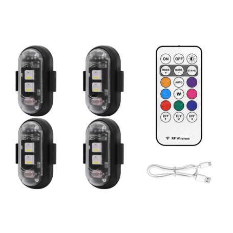 Lot de 4 lumières stroboscopiques LED sans avec télécommande, 8 couleurs USB, étanche, lumières d'avertissement d'urgence