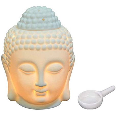 EVERGD Brûleur à huile en forme de tête de Bouddha avec cuillère à bougie chauffe-plat, brûleur d'huiles essentielles, aromathér