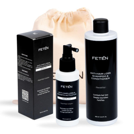 FETĒN Set Antichute Homme avec Shampooing 400ml et Sérum Spray 100ml, Traitement Anti Chute Cheveux, Fortifiant, Repousse Rapide