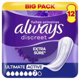 Always Discreet Serviettes Pour Fuites Urinaires Femmes Ultimate Active 12 Serviettes Protection Extra Sûre Et Discrétion Optima