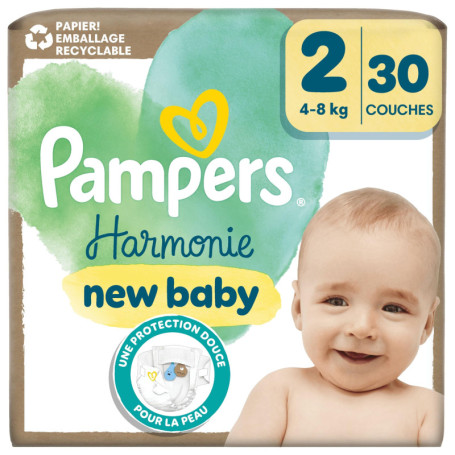 Pampers Harmonie Couches Taille 2, 30 Couches, 4kg-8kg, Protection Douce De La Peau Avec 100% D’Absorption Pampers