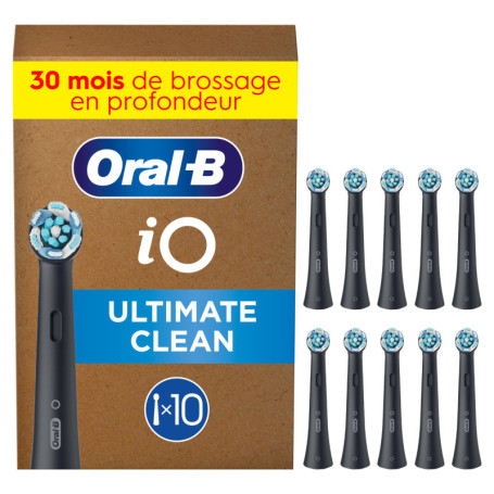 Oral-B Lot De 10 Brossettes De Rechange Ultimate Clean, AUTHENTIQUES, Noires, Brossage En Profondeur, Elimination De La Plaque D