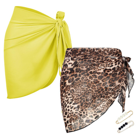 PYSEOSISE Wrap de Plage, 2 Pièces Mousseline Bikini Cover Up, Sheer Wrap de Sarong Couverture Bikini Jupes Wrap Élégante Courte 