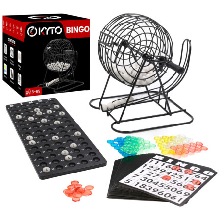 Jeu de Bingo Tambour en métal 18 Billets de Bingo 75 Boules de Bingo 150 jetons Plateau de Jeu + 500 Cartes de Bingo Noir Adulte