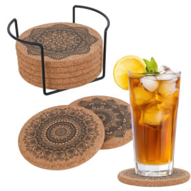 8 Pièces Dessous de Verre en Liège, avec Support en Métal, Dessous de Table Antidérapants, Réutilisable sous Verre pour Boissons