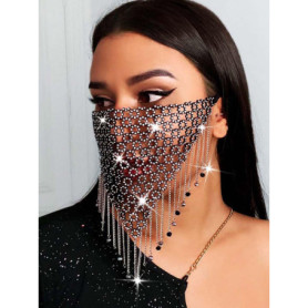 IYOU Bling Cristal Engrener Masque Noir Gland Visage Chaîne Mascarade Masques Avec Cristal Pendentif Soir Fête Balle vénitien Ma