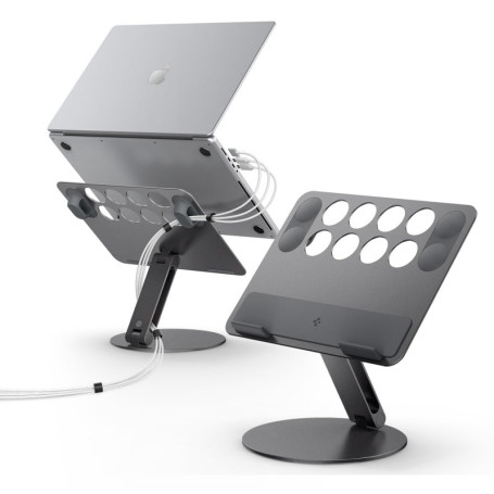 Spigen Support Ordinateur Portable avec Organisateur de Câbles, [Attache Velcro Incluse–Rangement Facile] Support PC Portable de