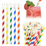 Lot de 200 pailles jetables en papier avec cuillère pour slushy, smoothie, milkshake, boissons glacées - 20 x 0,8 cm - Rayures c