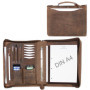 ALMADIH porte documents A4 cuir vachette avec fermeture éclair et poignée + classeur anneaux + bloc notes inclus, marron vintage