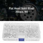 350 pcs/boîte Rivet solide à tête plate, Kit d'assortiment de rivets en aluminium solide à tête plate M4 Longueur 4/6/8/10/12/16