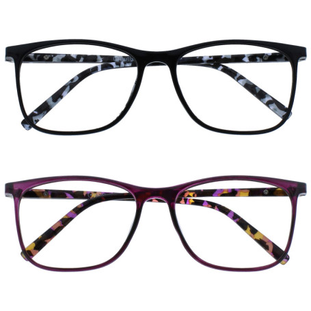 OPULIZE Arc Lunettes de Lecture Pack de 2 Montures Carrées Minces Élégantes Charnières à Ressort Anti-Rayures Noir Violet Branch