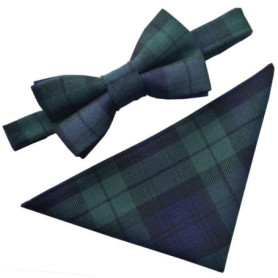 Black Watch Ensemble nœud papillon et mouchoir Motif tartan écossais, Vert bouteille, bleu marine, noir, Taille Unique